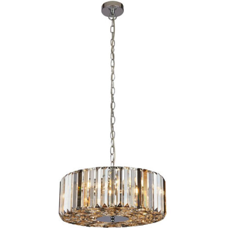 Searchlight Chapeau Suspension chromée à 5 ampoules / Cristaux de verre semi-affleurants, ambre, fumée et transparent