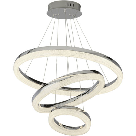 Searchlight Circle Sospensione LED a 3 anelli da soffitto, cromo, ghiaccio tritato 4000K