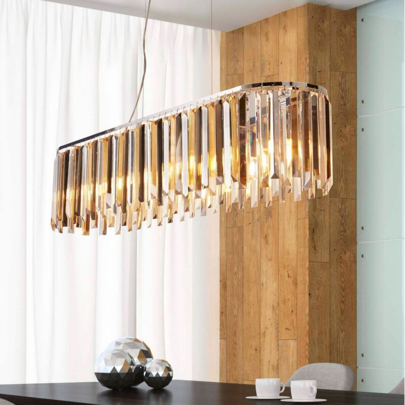 Clarissa - 8 Lichtleiste Deckenanhänger Chrom, Crystal Prism Drops, E14 - Searchlight