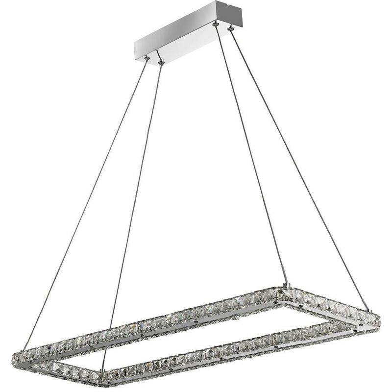 Searchlight Clover Rectangular Pendant Chrome, Clear Glass