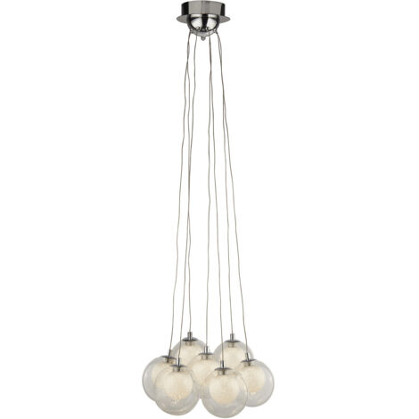 Searchlight CLUSTER - Sospensione a soffitto con 7 luci a sfera a led - Sfere di sabbia in cromo, vetro e cristallo