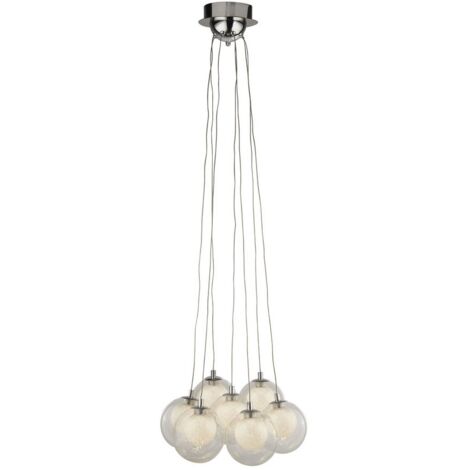 Searchlight CLUSTER - Suspension de plafond à 7 ampoules à DEL - Boules de sable en chrome, verre et cristal