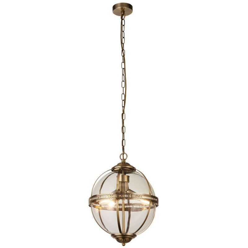 Coronet 3 Light Pendant Antique Brass, Glass - Searchlight