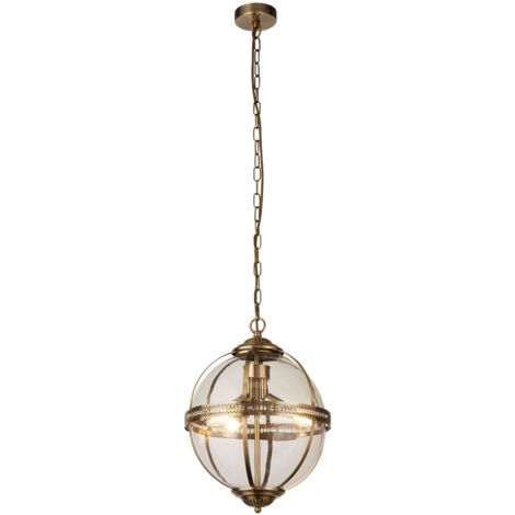 Searchlight Coronet Lampadario a 3 luci in ottone anticato, vetro