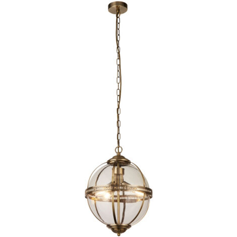 Searchlight Coronet Luminaire suspendu à 3 lumières, laiton antique et verre