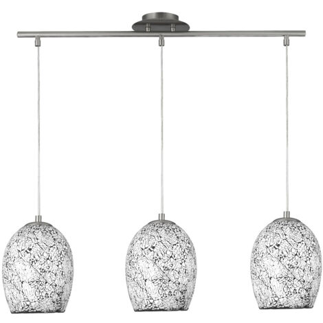 Searchlight Crackle - 3 Luci Sospensione Soffitto Bar Cromo, Bianco, Mosaico, Vetro, E27