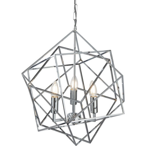 Searchlight Cube - Sospensione a soffitto a 3 luci Cromo, E14