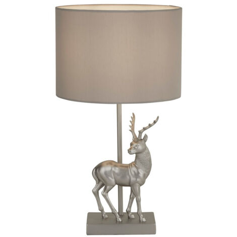 Searchlight Deer Lampe de table en résine argentée et abat-jour en tissu gris