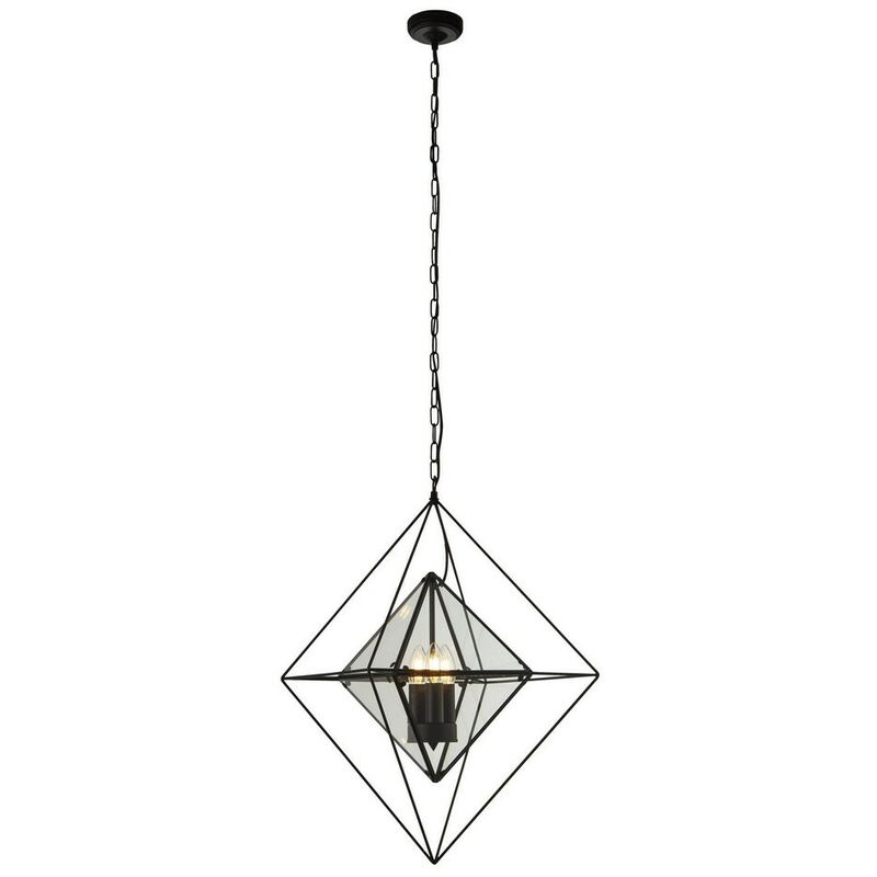Searchlight DIAMOND - 3 Light Ceiling Pendant - Black with Clear Glass Panels