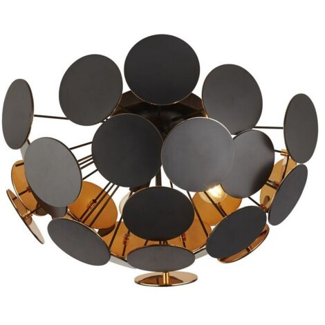 Searchlight DISCUS - 3 Hellschwarze, goldene Semi-Flush-Lampe