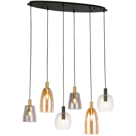 Searchlight Divine Lampadario a goccia multiluce a 6 luci nero, vetro colorato
