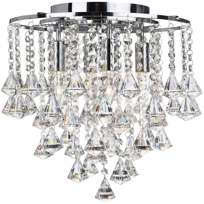 Plafoniera Classica Dorchester Acciaio Cromo Vetro 4 Luci E14