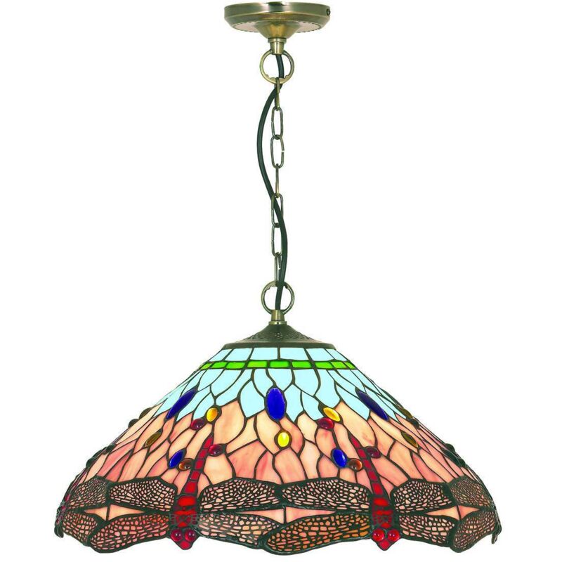 Sospensione Tiffany Libellula Metallo Ottone Vetro 1 Luce E27