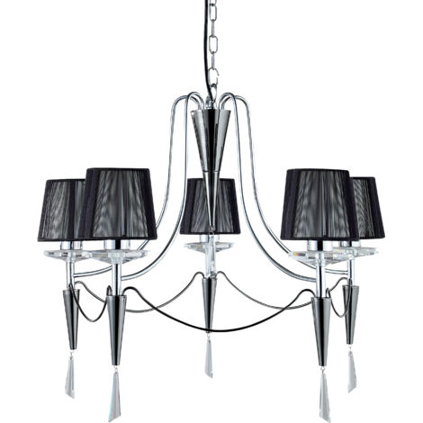 Searchlight Duchess - Plafonnier à 5 ampoules à bras multiples, chrome, chrome noir avec abat-jour, G9
