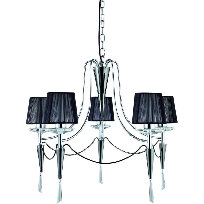 Duchess - Sospensione a soffitto a 5 luci multibraccio cromata, cromo nero con paralumi, G9 - Searchlight