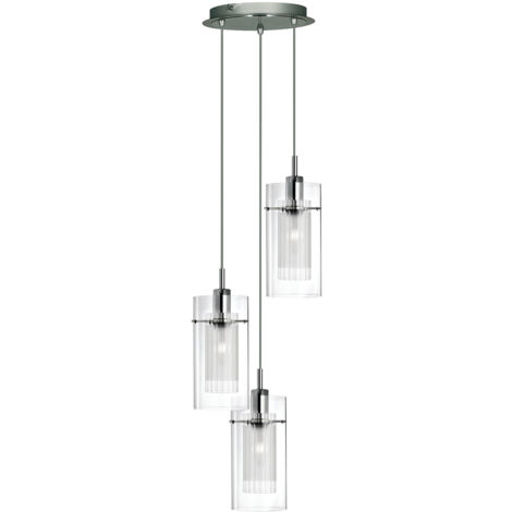 Searchlight Duo 1 - Lampada a sospensione a grappolo con 3 luci cromo, vetro, attacco E14