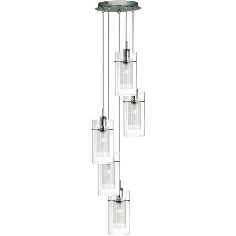Searchlight Duo 1 - Sospensione a grappolo a spirale con 5 luci cromate, vetro, attacco E14