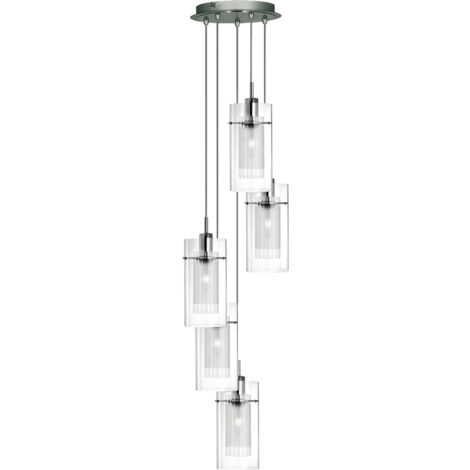 Searchlight Duo 1 - Suspension à 5 ampoules en spirale, chrome, verre, E14