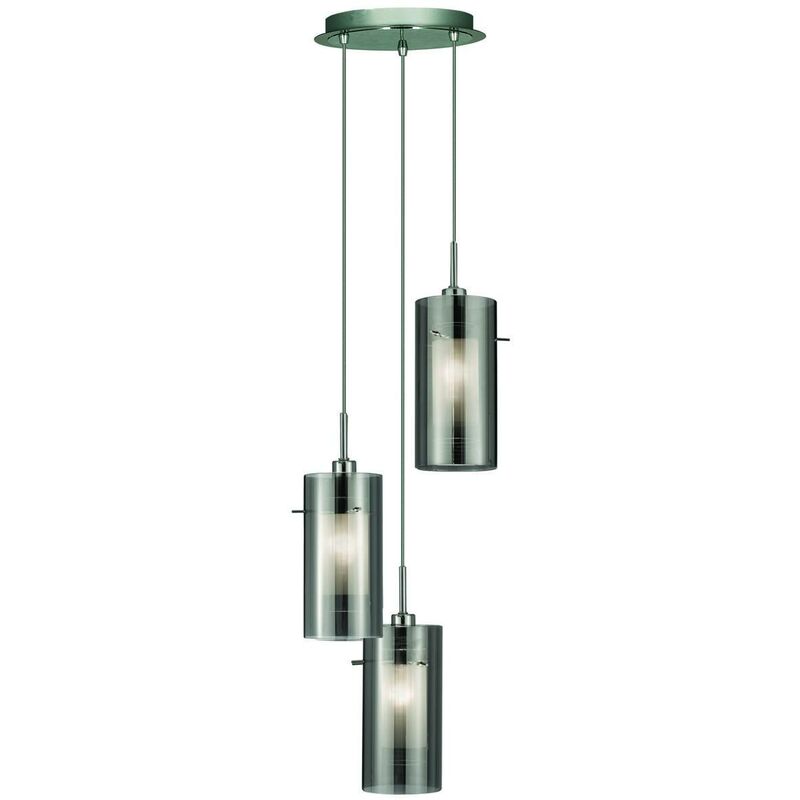 Duo 2 - 3 Light Cluster Pendant Chrome, Smoked Glass On Plate, E14 - Searchlight