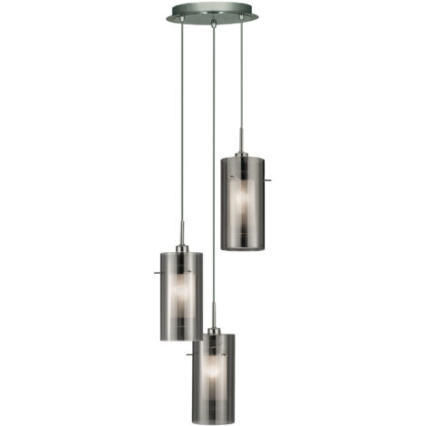 Searchlight Duo 2 - Luminaire suspendu à 3 ampoules, chrome, verre fumé sur plaque, E14