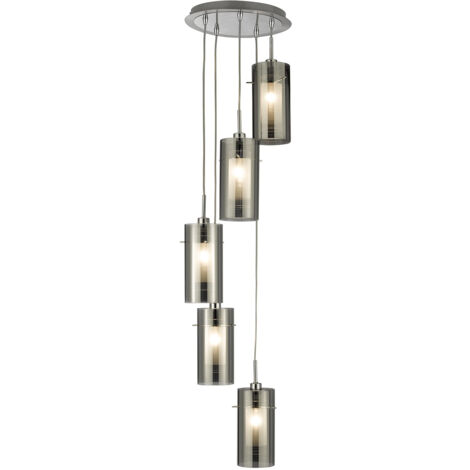 Searchlight Duo 2 - Sospensione a grappolo a spirale con 5 luci cromate, vetro fumé Five, E14