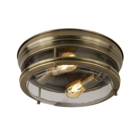 Searchlight Edinburgh - 2 Licht Badezimmer Flush Deckenleuchte Antik Messing IP44, E27