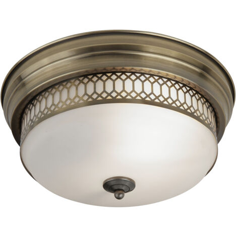 Searchlight Edinburgh - Ottone antico del soffitto a filo del bagno a 2 luci, IP44 bianco, E27