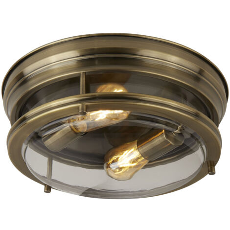 Searchlight Edinburgh - Plafoniera a filo per bagno a 2 luci Ottone antico IP44, E27