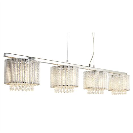 Searchlight Elise - Barre de suspension à 4 ampoules au fini chrome, transparent avec cristaux, G9