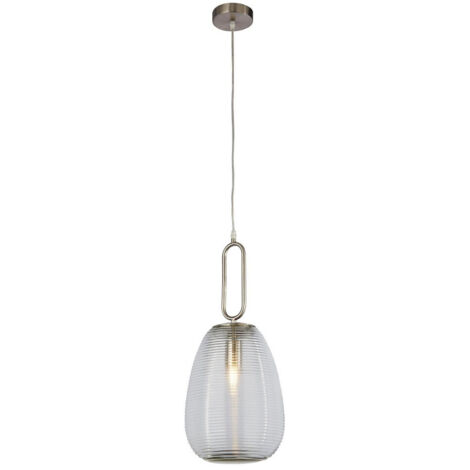 Searchlight Elixir 1 Light Ribbed Glass Anhänger, Klarglas, Satin Nickel