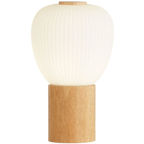 Searchlight Ella Lampe de table en bois et verre opalin côtelé