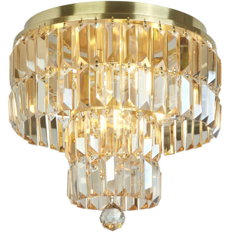 Searchlight Empire Plafonnier à 4 ampoules en laiton satiné et cristal champagne