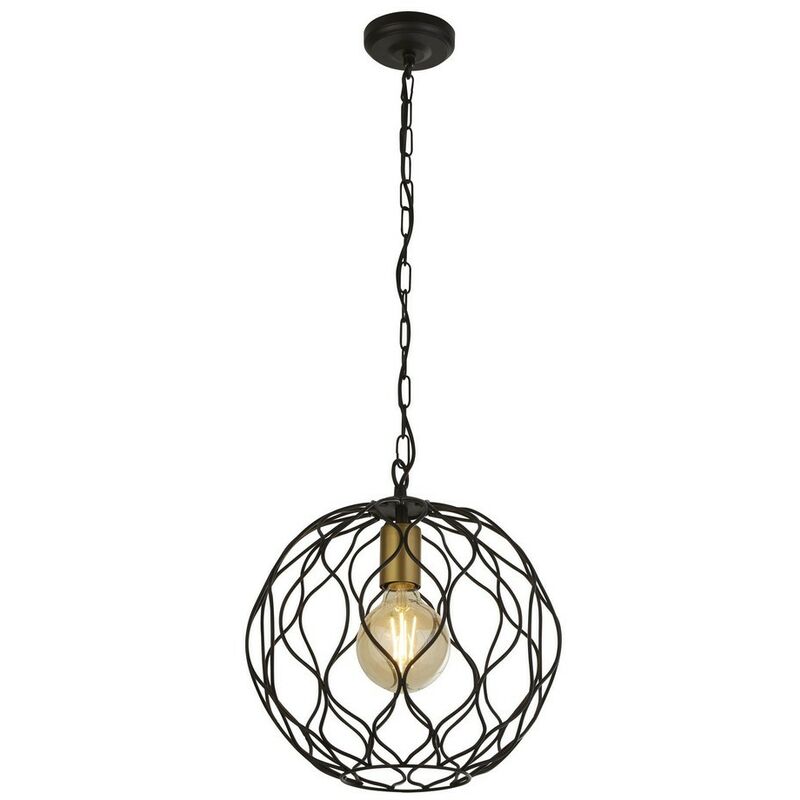 Searchlight Lighting - Searchlight FINESSE - 1 Light Round Cage Ceiling Pendant - Black with Gold Lampholders