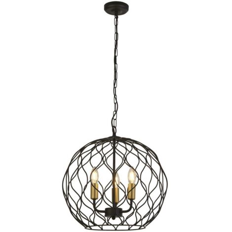 Searchlight FINESSE - Luminaire suspendu rond à 3 ampoules à cage - noir avec douilles dorées