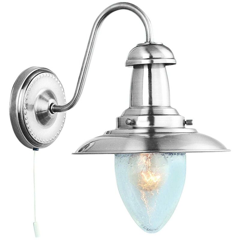 Fisherman - 1 Light Wall Light Satin Silver with Seeded Glass Shade, E27 - Searchlight