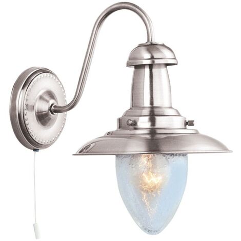 Searchlight Fisherman - Applique murale à 1 ampoule argent satiné avec abat-jour en verre semé, E27