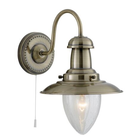 Searchlight Fisherman - Applique murale à 1 ampoule en laiton antique avec abat-jour en verre semé, E27
