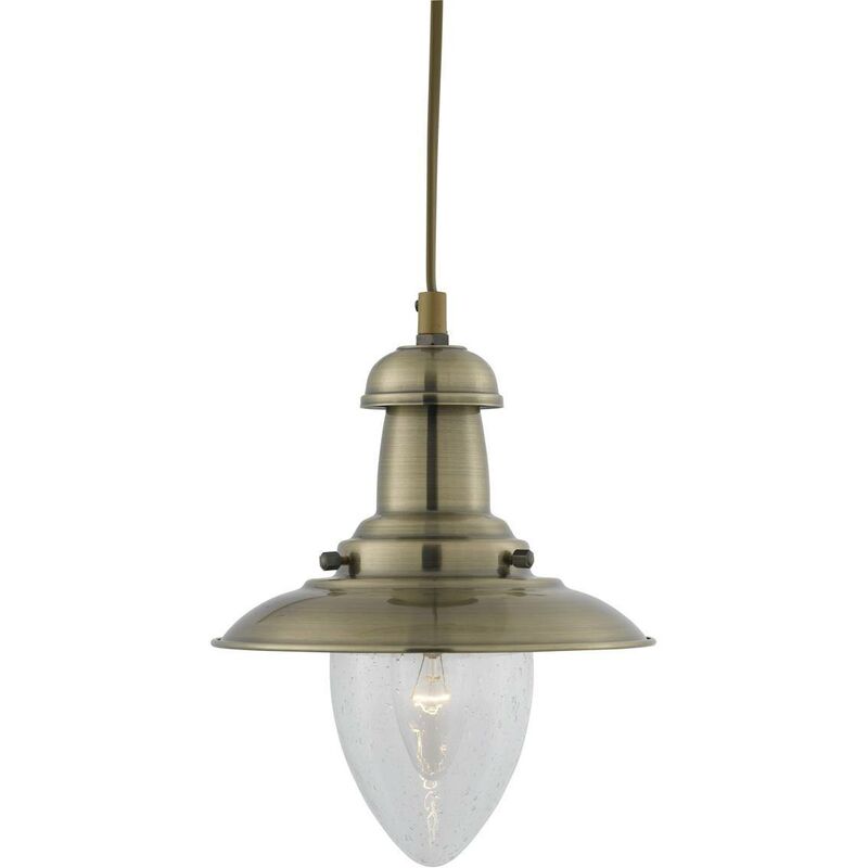 Image of Searchlight Fisherman - Sospensione a soffitto a 1 luce a cupola in ottone antico, vetro seminato, E27