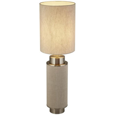 Searchlight Flask Lámpara de mesa de 1 luz, arpillera natural, níquel satinado y pantalla natural