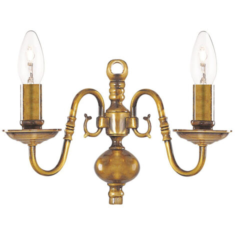 Searchlight Flemish - Lampada da parete a candela per interni a 2 luci Ottone antico lucido, E14