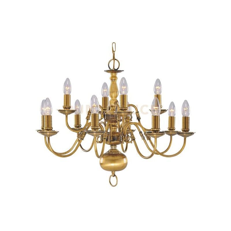 Lampadario Classico Fiammingo Ottone 12 Luci E14