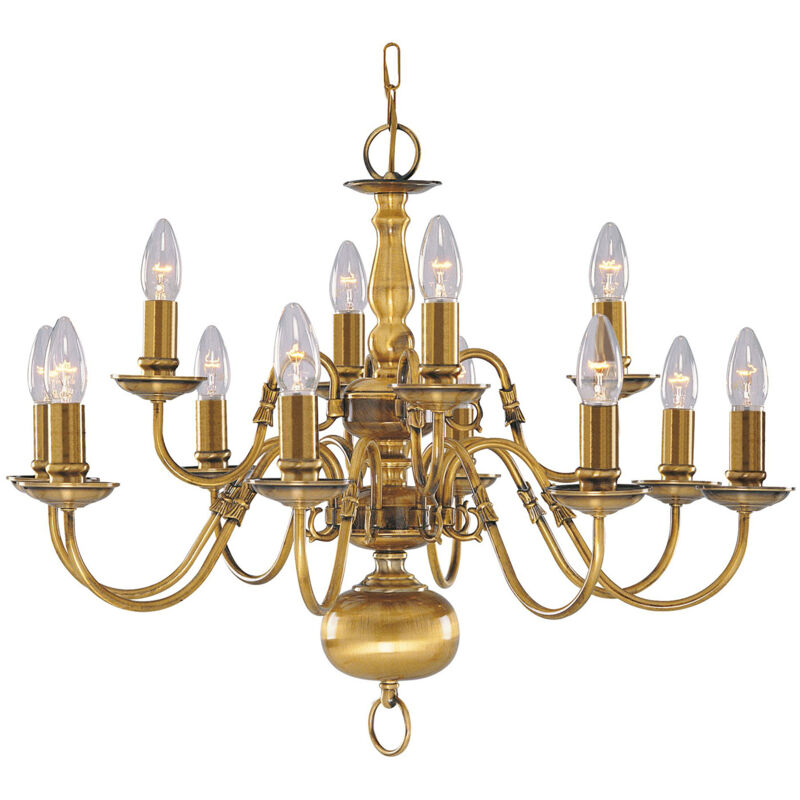 Lampadario Classico Fiammingo Ottone 12 Luci E14