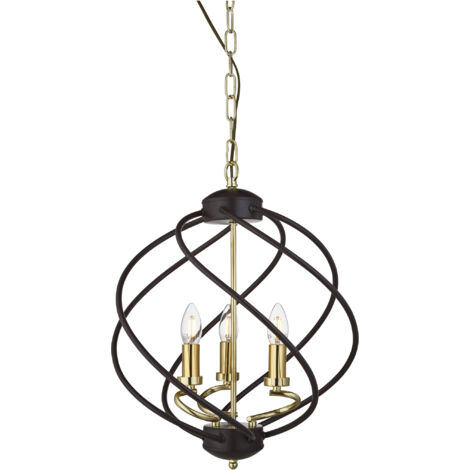 Searchlight Flow - Luminaire suspendu sphérique à 3 ampoules noir mat, bronze foncé, E14