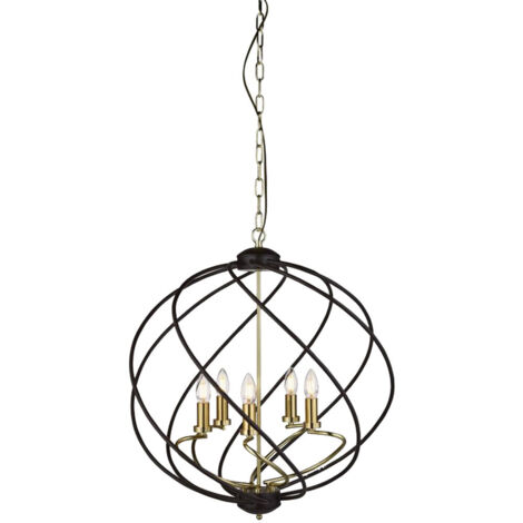 Searchlight Flow - Suspension sphérique à 5 ampoules noir mat, bronze foncé, E14