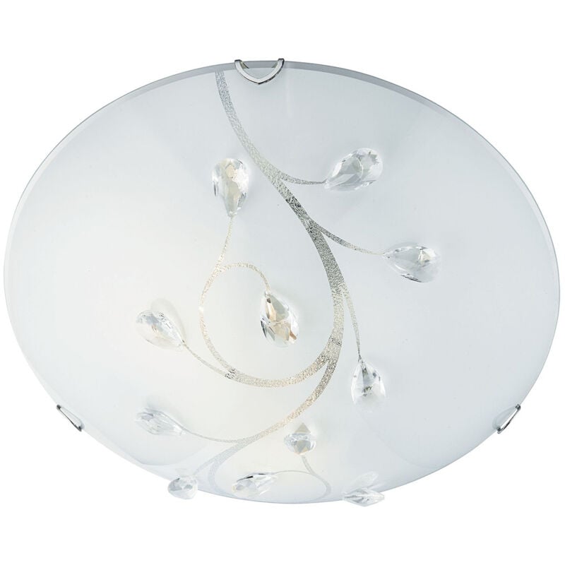 Searchlight - Plafoniera Classica Dunkerque Acciaio Bianco Vetro Cromo 1 Luce E27 D30Cm