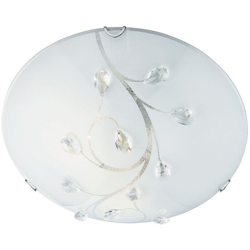 Plafoniera Classica Dunkerque Acciaio Bianco Vetro Cromo 1 Luce E27 D30Cm