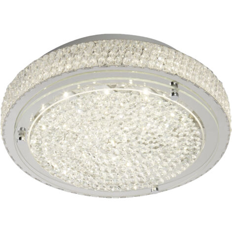 Searchlight Flush - Grand plafonnier affleurant à 1 ampoule DEL Chrome, cristal