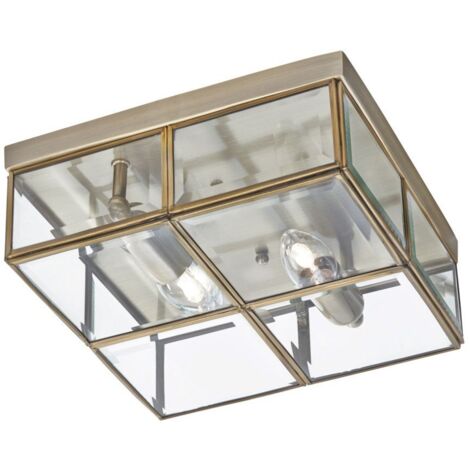 Searchlight Flush - Plafonnier affleurant à 2 ampoules en laiton antique, E14