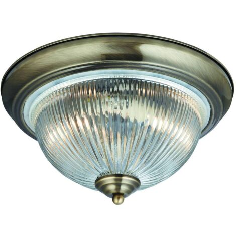 Searchlight Flush - Plafonnier affleurant à 2 ampoules pour salle de bain, laiton antique, E14