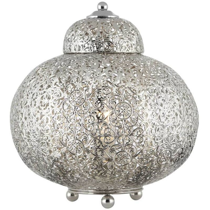 Fretwork - Lampada da tavolo marocchina a 1 luce nichel lucido, E14 - Searchlight